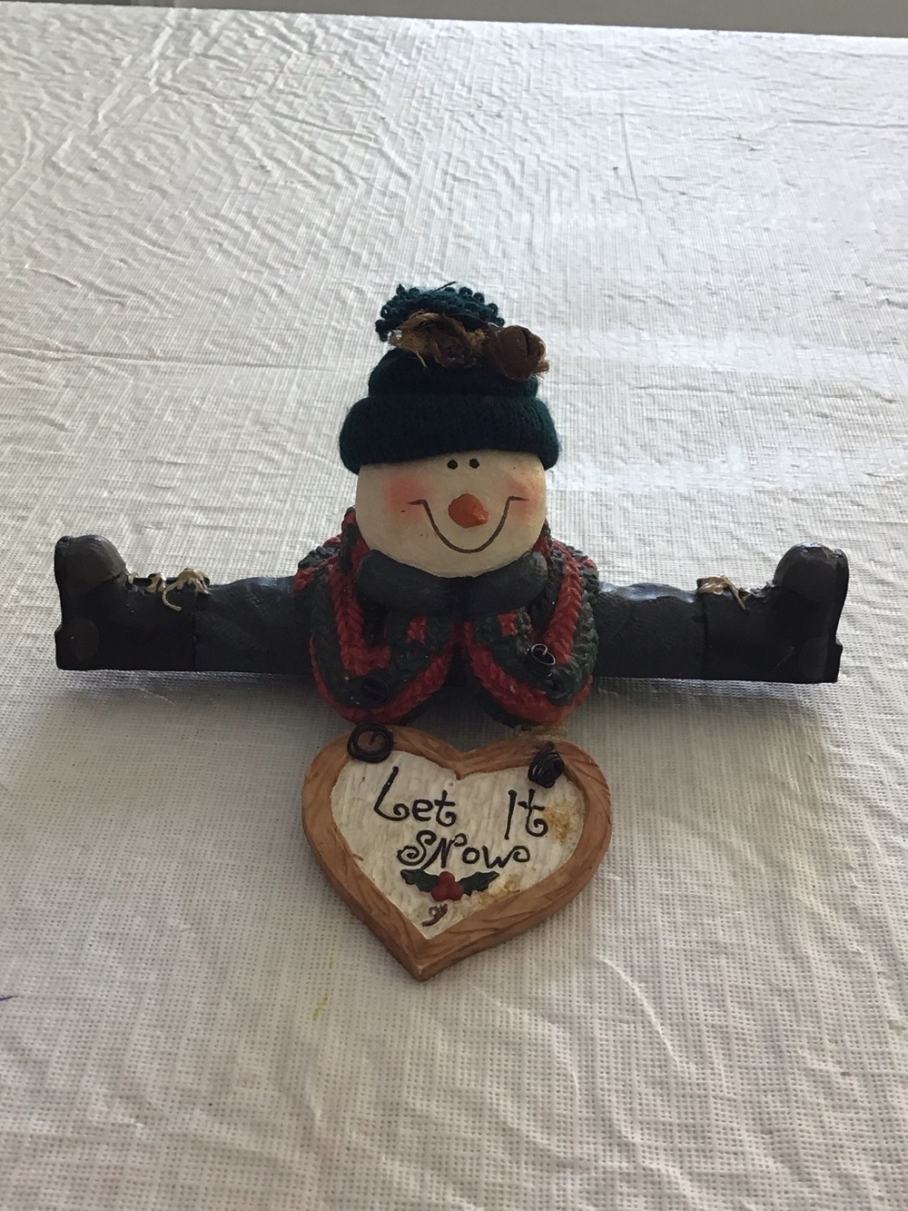 Festive Snowman Wall Hanger with Green Hat and Red Accents